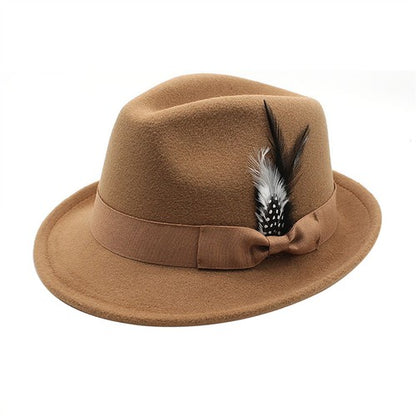 Classic Fedora Hat Short Brim Felt Feather Hat | Size M-L- Boniskiss