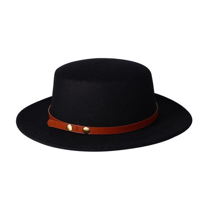 Flat Top Fedora Hat with Detachable Belt - Boniskiss