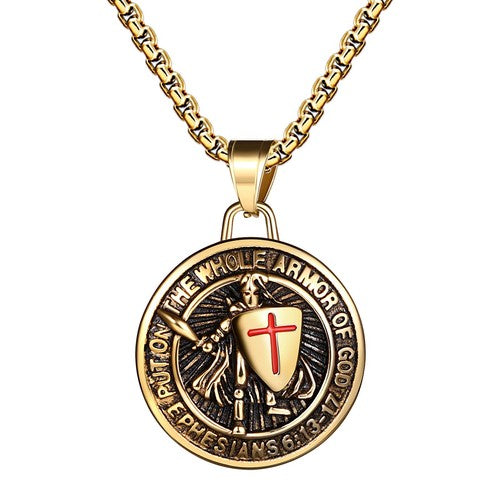 Boniskiss Saint Michael Archangel Necklace-Round Shield Protector Pendant Stainless Steel Necklace