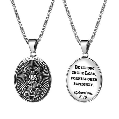 Boniskiss Christian Shield Medal Necklace - Saint Michael Angel Religious Amulet Pendant Necklace for Men