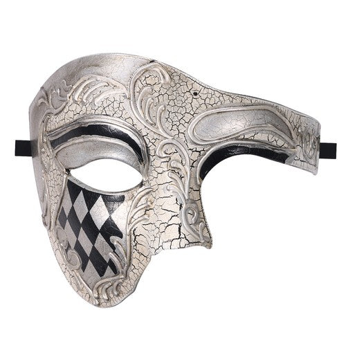 Boniskiss Men's Acanthus Checkerboard Pattern Mask - Venetian Phantom of the Opera Costume Half Face Mask for Masquerade & Ball