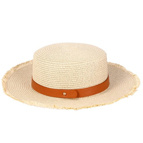 Sombrero de paja con cinturón retro para mujer de Boniskiss - Sombrero Panamá Fedora para el sol en la playa de verano con visera de rafia