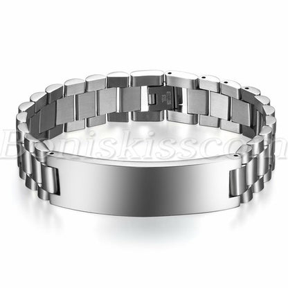 Personalized Classic Silver Tone Polished Stainless Steel Bracelet - Boniskiss