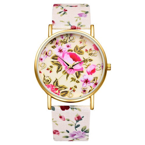 Boniskiss Boho Floral Printed Wrist Watch - Casual Adjustable Arabic Numeral Quartz Wrist Watch