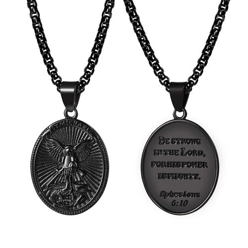 Boniskiss Christian Shield Medal Necklace - Saint Michael Angel Religious Amulet Pendant Necklace for Men