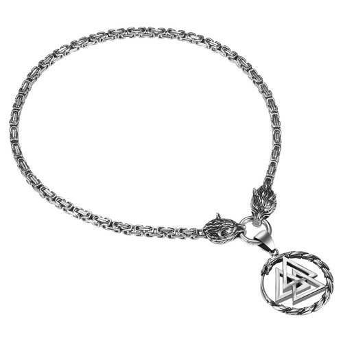 Boniskiss Men's Stainless Steel Vintage Viking Wolf Head Snake Rune Dangle Amulet Necklace