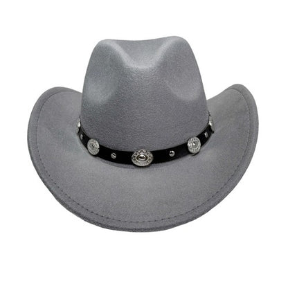 Western Cowboy Hat with Metal Decorative Band Wide Brim Styling Hat - Boniskiss