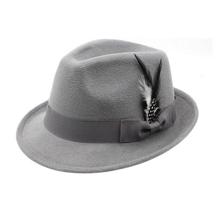 Classic Fedora Hat Short Brim Felt Feather Hat | Size M-L- Boniskiss