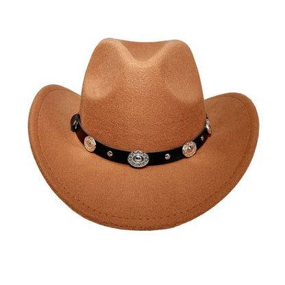 Western Cowboy Hat with Metal Decorative Band Wide Brim Styling Hat - Boniskiss