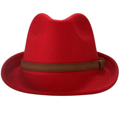Classic Short Brim Fedora Trilby Jazz Hat with Belt - Boniskiss