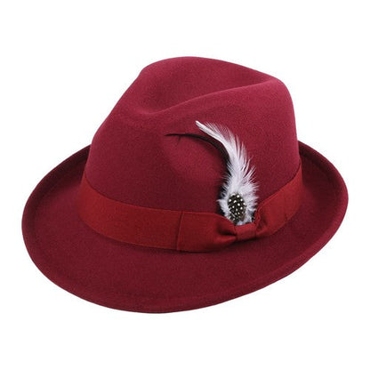 Classic Fedora Hat Short Brim Hat with Feather | Size M-L- Boniskiss