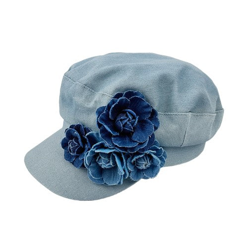 Boniskiss Womens Floral Denim Newsboy Cap Handmade Flower Decor Hat