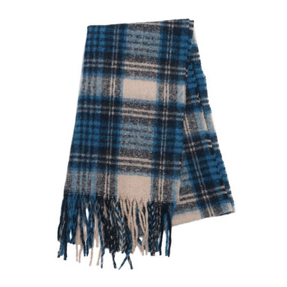 Boniskiss Unisex Fall Winter Faux Cashmere Plaid Scarf with Tassel