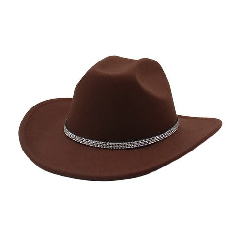 Rhinestone Embellished Cowboy Hat Western Wide Brim Hat - Boniskiss