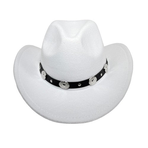 Western Cowboy Hat with Metal Decorative Band Wide Brim Styling Hat - Boniskiss