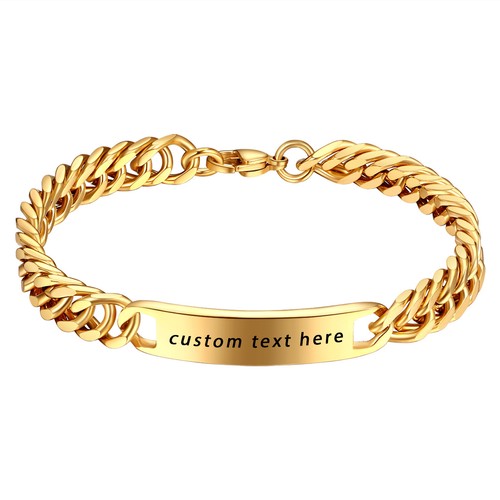 Custom Engraved Hip Hop Cuban Link Chain Stainless Steel Bracelet - Boniskiss