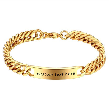 Custom Engraved Hip Hop Cuban Link Chain Stainless Steel Bracelet - Boniskiss