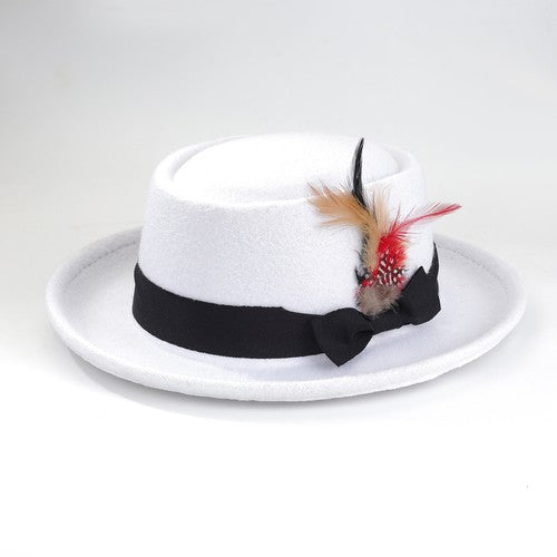 Boniskiss Unisex Classic Feather Vegan Felt Boater Fedora Hat