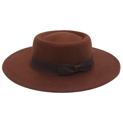 Chapeau Fedora classique en cachemire à large bord et nœud papillon - Boniskiss