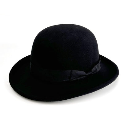 Vintage Elegant Bowler Dome Hat Retro Short Brim Fedora Hat with Hatband - Boniskiss