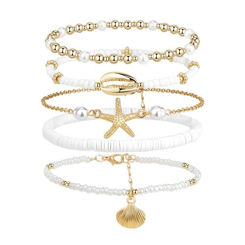 Boniskiss Bohemian Shell Anklets Set - Marine Life Anklets for Holiday Seaside Pool Party