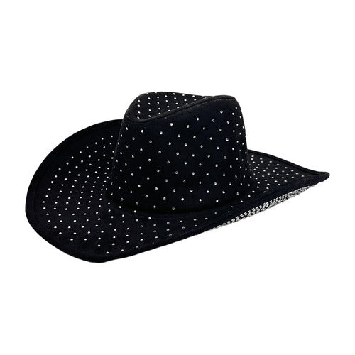 Rhinestone Curved Wide Brim Cowgirl Hat | Size M-L - Boniskiss