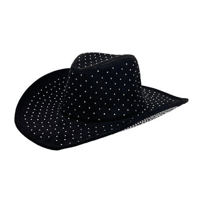 Rhinestone Curved Wide Brim Cowgirl Hat | Size M-L - Boniskiss