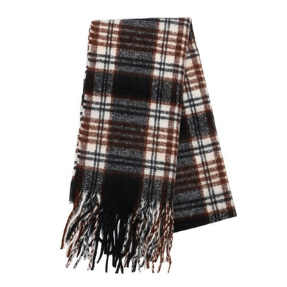 Boniskiss Unisex Fall Winter Faux Cashmere Plaid Scarf with Tassel