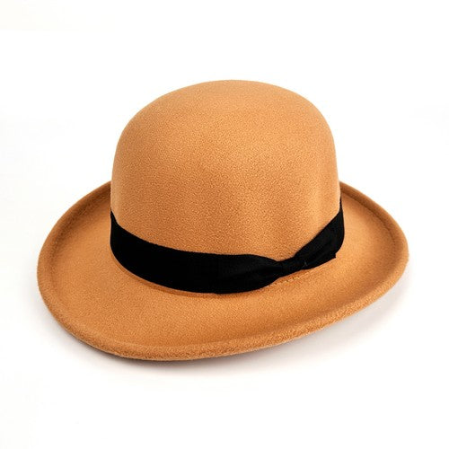 Vintage Elegant Bowler Dome Hat Retro Short Brim Fedora Hat with Hatband - Boniskiss