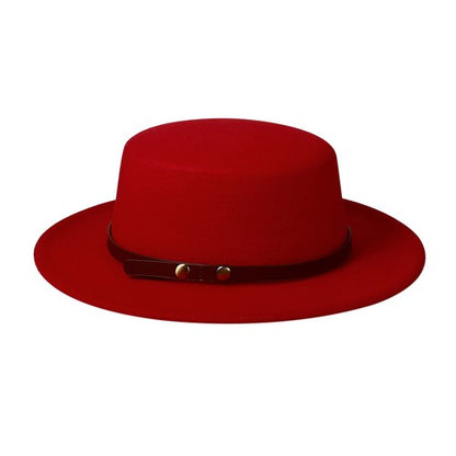 Flat Top Fedora Hat with Detachable Belt - Boniskiss