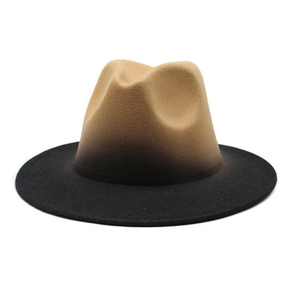 Two-Tone Gradient Panama Hat with Wide Brim - Boniskiss