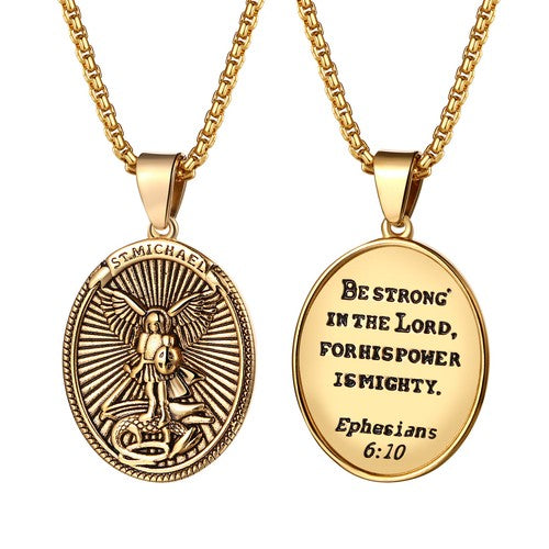 Boniskiss Christian Shield Medal Necklace - Saint Michael Angel Religious Amulet Pendant Necklace for Men