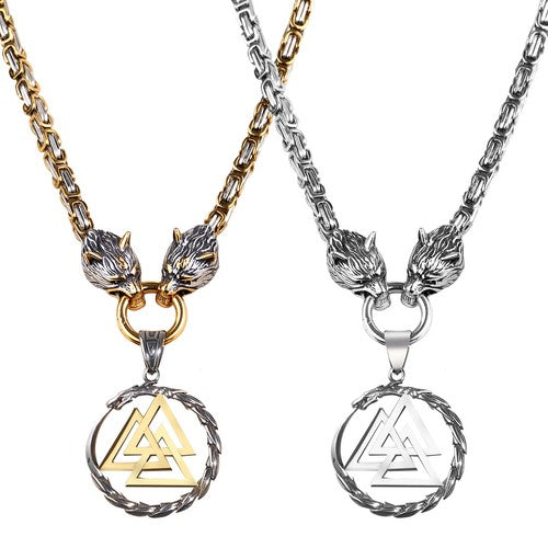 Boniskiss Men's Stainless Steel Vintage Viking Wolf Head Snake Rune Dangle Amulet Necklace