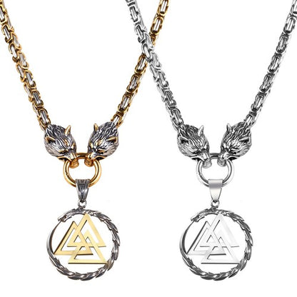 Boniskiss Men's Stainless Steel Vintage Viking Wolf Head Snake Rune Dangle Amulet Necklace