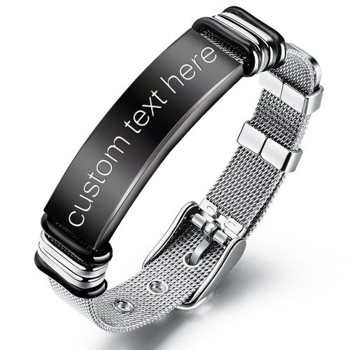 Custom Engraved Adjustable Stainless Steel Mesh Bracelet - Boniskiss