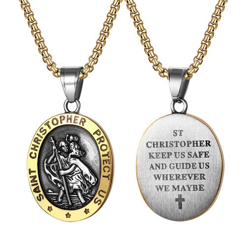 Boniskiss St Christopher Angel Medal Necklace - Traveler Medal Pendant Religious Amulet Necklace for Men