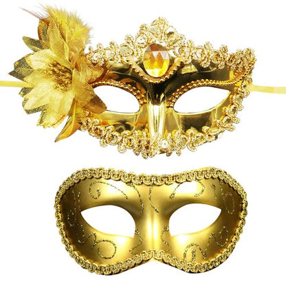 Boniskiss 2PCs Couple Venetian Lily Mask - for Ball Mardi Gras Masquerade Wedding Party Prom