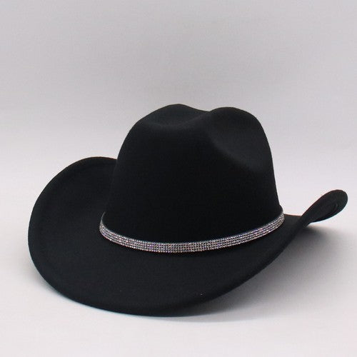 Rhinestone Embellished Cowboy Hat Western Wide Brim Hat - Boniskiss