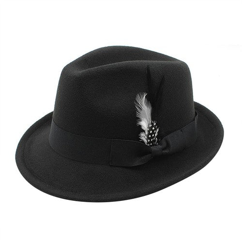 Classic Fedora Hat Short Brim Felt Feather Hat | Size M-L- Boniskiss