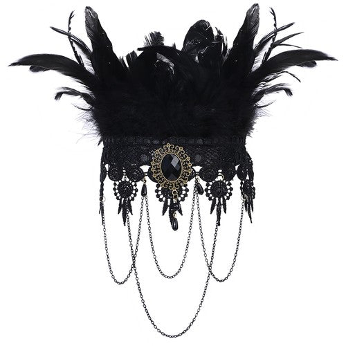 Boniskiss Women's Halloween Masquerade Gothic Lace Feather Tassels Leather Necklace Bracelet