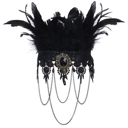 Boniskiss Women's Halloween Masquerade Gothic Lace Feather Tassels Leather Necklace Bracelet