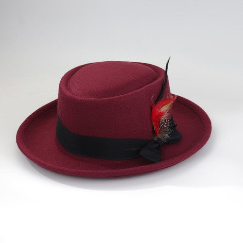 Boniskiss Unisex Classic Feather Vegan Felt Boater Fedora Hat