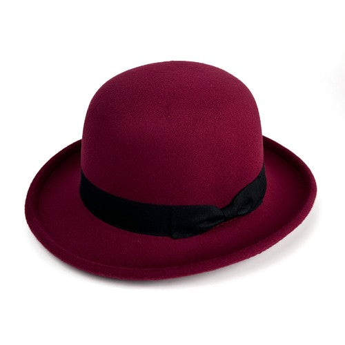 Vintage Elegant Bowler Dome Hat Retro Short Brim Fedora Hat with Hatband - Boniskiss