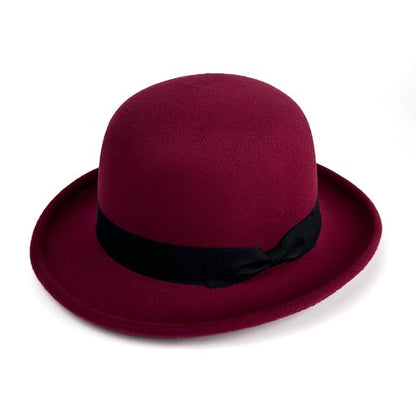 Vintage Elegant Bowler Dome Hat Retro Short Brim Fedora Hat with Hatband - Boniskiss