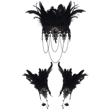 Boniskiss Women's Halloween Masquerade Gothic Lace Feather Tassels Leather Necklace Bracelet