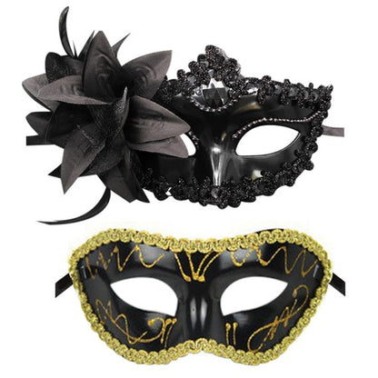 Boniskiss 2PCs Couple Venetian Lily Mask - for Ball Mardi Gras Masquerade Wedding Party Prom