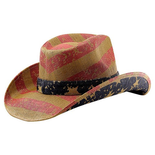 Chapeau de cowboy en paille à drapeau américain, taille ML - Boniskiss