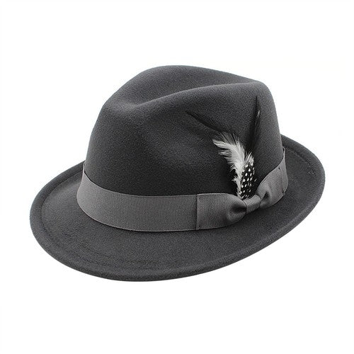 Classic Fedora Hat Short Brim Felt Feather Hat | Size M-L- Boniskiss
