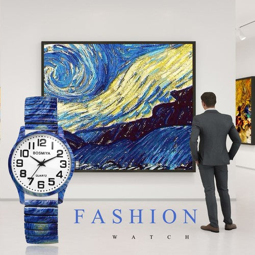 Boniskiss "Starry Night - Van Gogh" Women's Boho Printed Elastic Band Wrist Watch