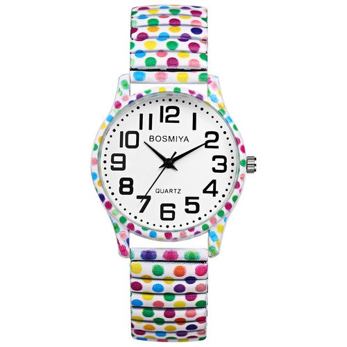 Boniskiss Boho Elastic Band Easy to Read Wrist Watch for Women - Large Dial Arabic Numerals Quartz Wrist Watch